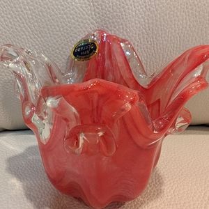 Murano style  Glass candle holder red and clear